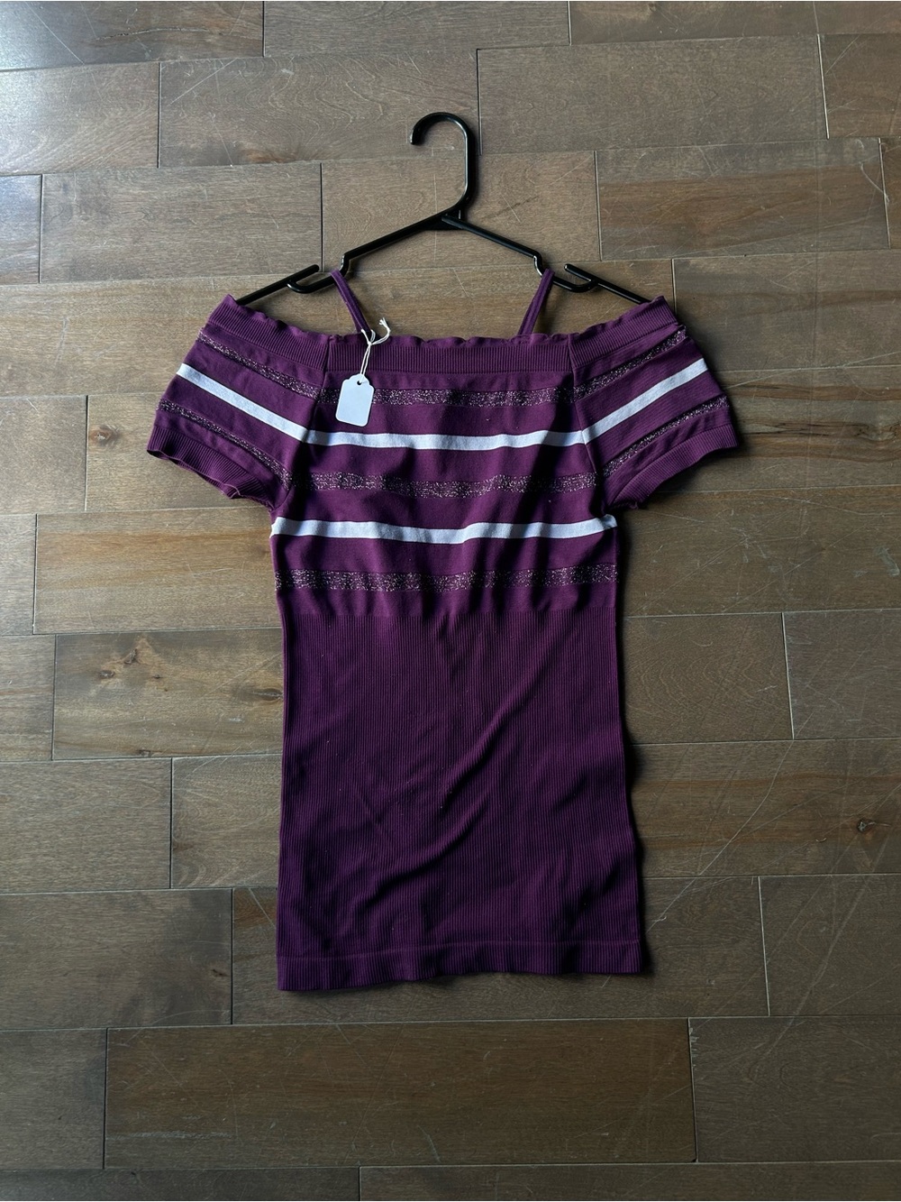 Off-shoulder Purple Stripe Knit Top